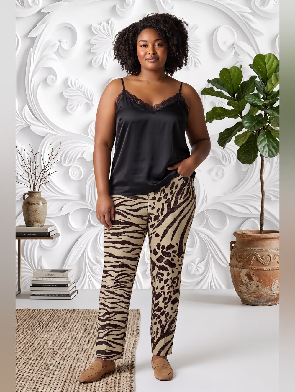 Pilcro Wide Leg Pants - Animal Print Brown and Cream